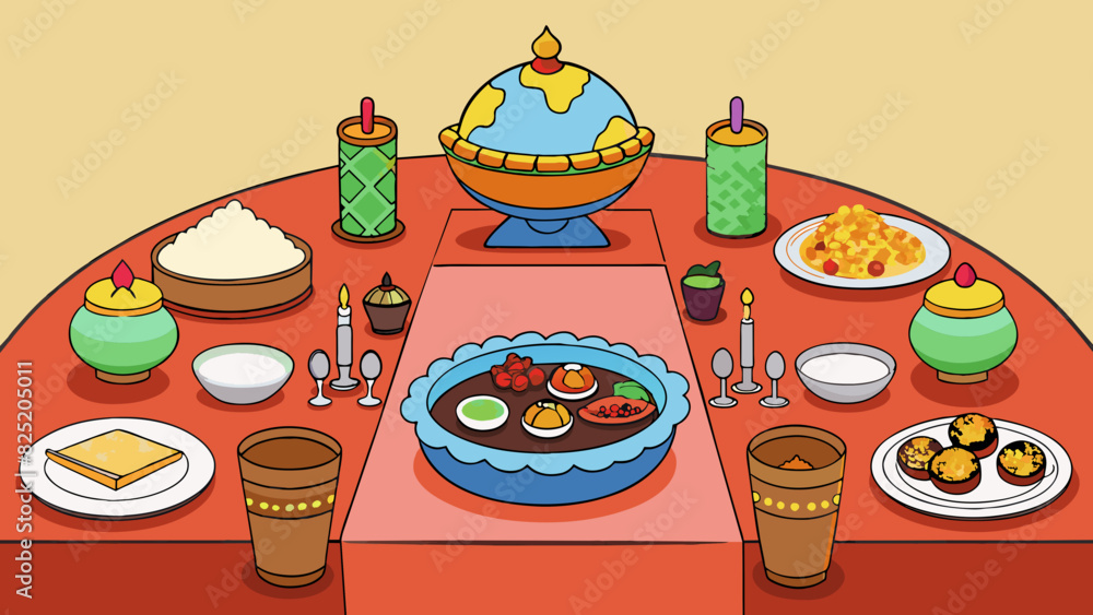 Aufkleber a table set for a multicultural feast showcasing the diverse cuisines and traditions from around the