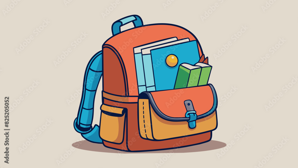 Poster A sy wellworn backpack that is often packed with textbooks and notebooks showing its use by a diligent student.. Cartoon Vector.