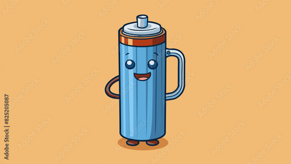 Poster a tall cylindrical container made of metal with a handle on top. it is often used to hold hot liquid
