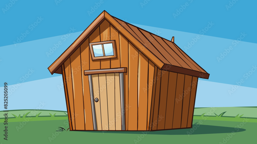 Poster a tall brown wooden structure with four legs and a slanted roof on top.. cartoon vector.
