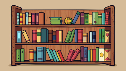 A sy wooden bookshelf filled with books neatly arranged by genre and ready to transport readers to new worlds and adventures.. Cartoon Vector.