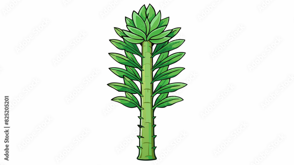 Poster a tall leafy plant this object has a long slender stem and multiple branches covered in large green 