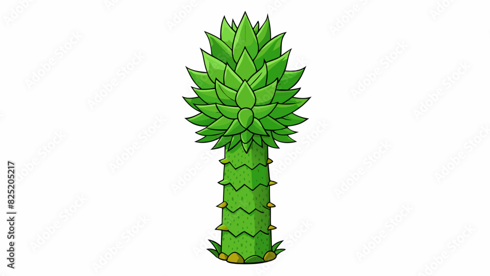 Poster a tall leafy plant with a thick trunk and long spiky leaves. its leaves are a vibrant shade of green