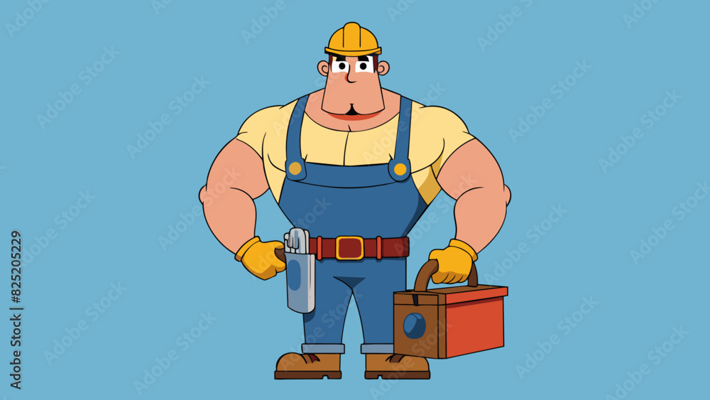 Aufkleber a tall muscular person with a serious expression wearing a uniform and holding a tool belt as they w