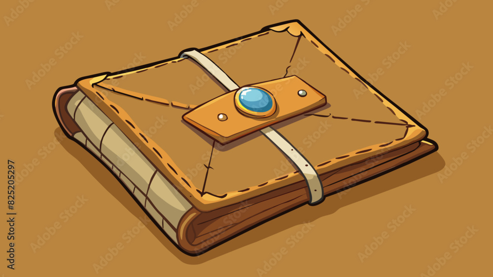 Poster a tattered old envelope its edges worn and corners bent sits on the final page of a dusty leatherbou