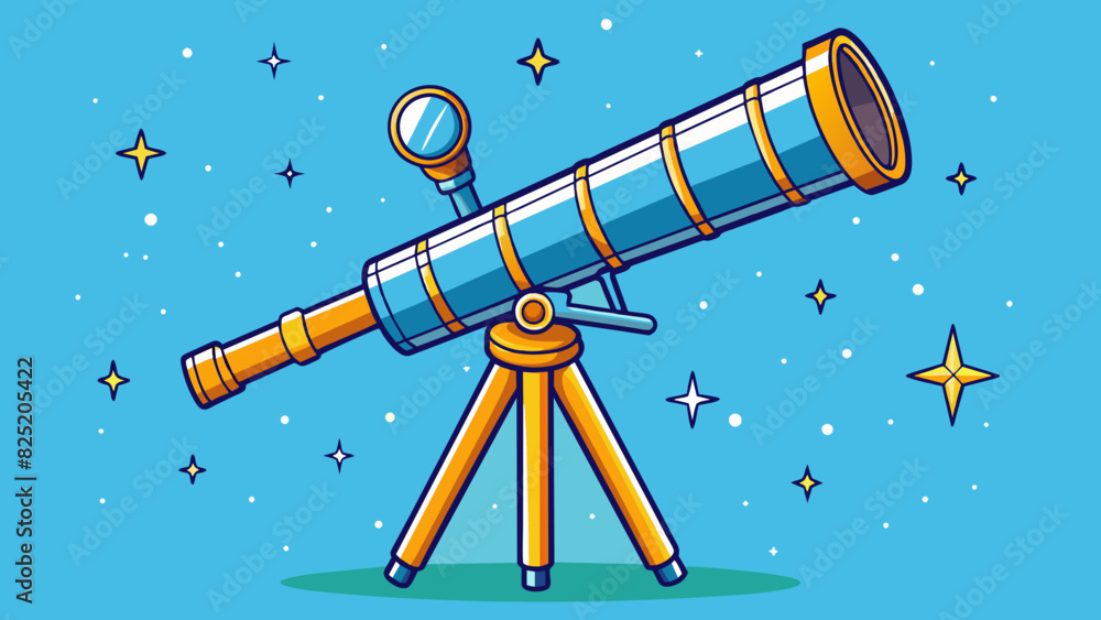 Poster a telescope pointed towards the night sky captures images of bright stars and distant galaxies. the 