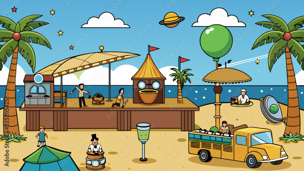 Poster a theme party with decorations and props that transport guests to a different time or place. a tropi