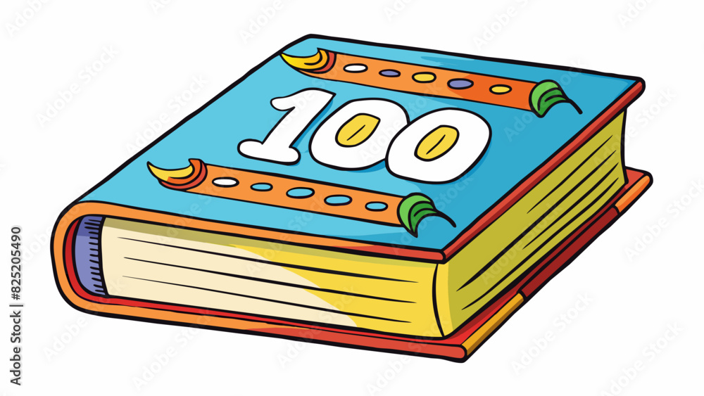 Poster A thick heavy book with one hundred pages filled with colorful illustrations and simple words designed for children learning to read.. Cartoon Vector.