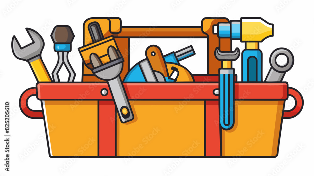 Aufkleber A toolbox filled with different tools such as a hammer screwdriver and wrench. Each tool represents a different option for completing a task or fixing. Cartoon Vector.