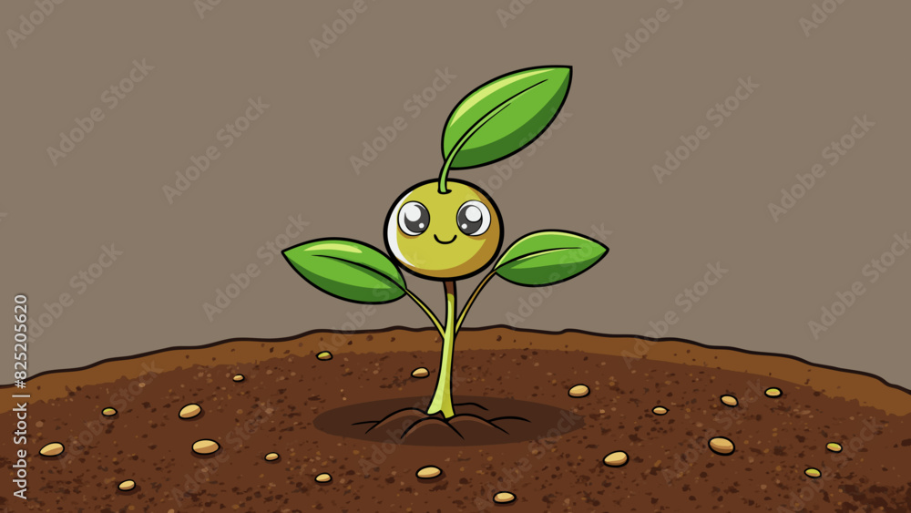 Poster A tiny seed planted in dark rich soil representing the trust in the unseen process of growth and development.. Cartoon Vector.