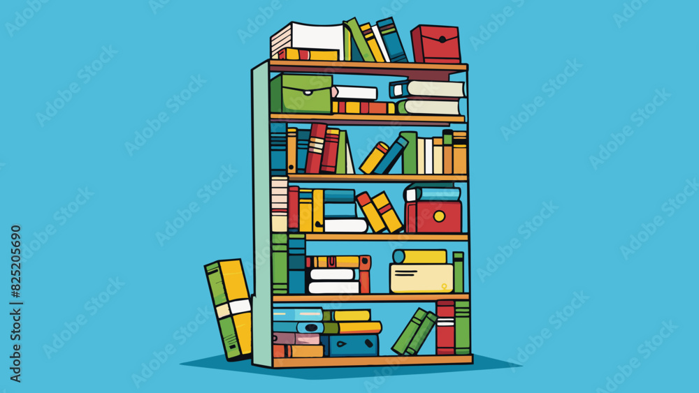 Poster A towering shelf filled with books of all shapes and sizes inviting readers to get lost in their pages.. Cartoon Vector.