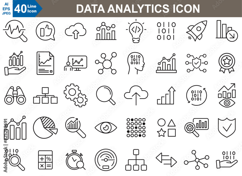 Aufkleber data analytics icons set in vector format, designed for use in illustrator. perfect for visualising 