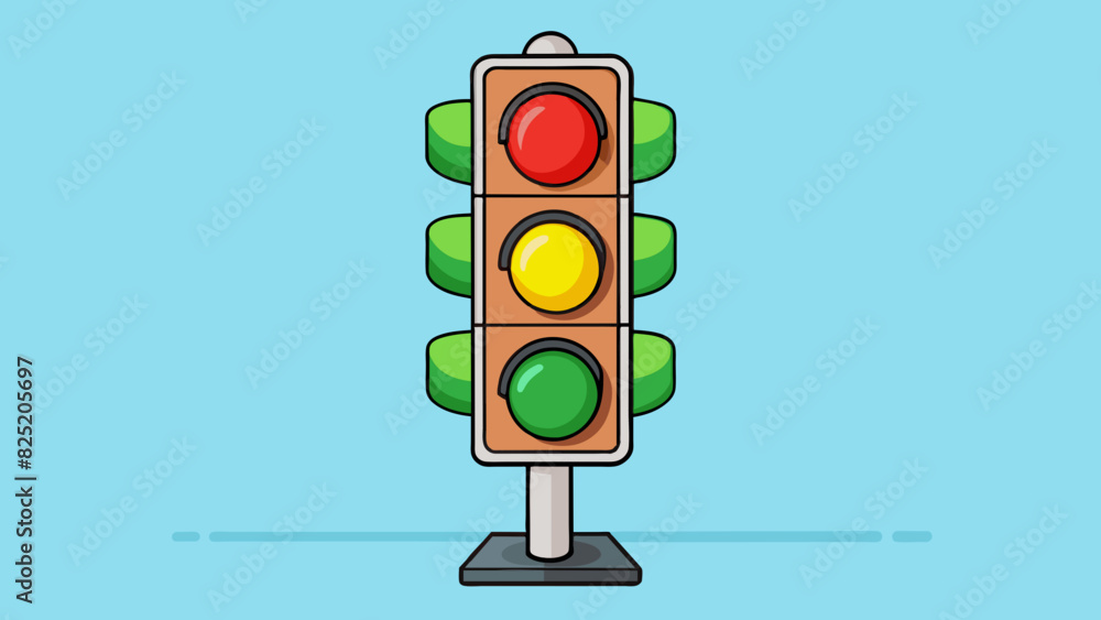 Poster A traffic signal with a green light on top a yellow light in the middle and a red light on the bottom indicating the right direction to proceed.. Cartoon Vector.