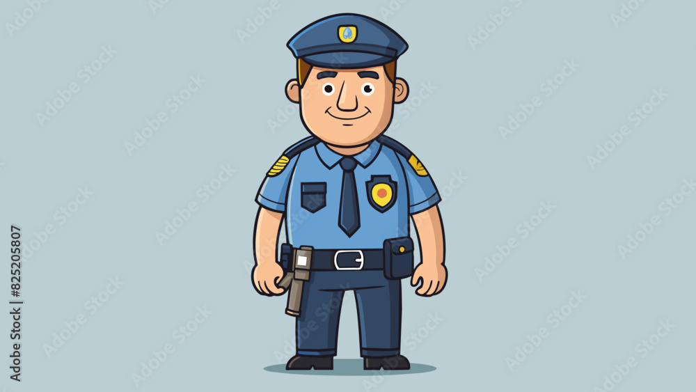Poster a uniformed figure with a badge on their chest and a gun sped to their waist ready to protect and se