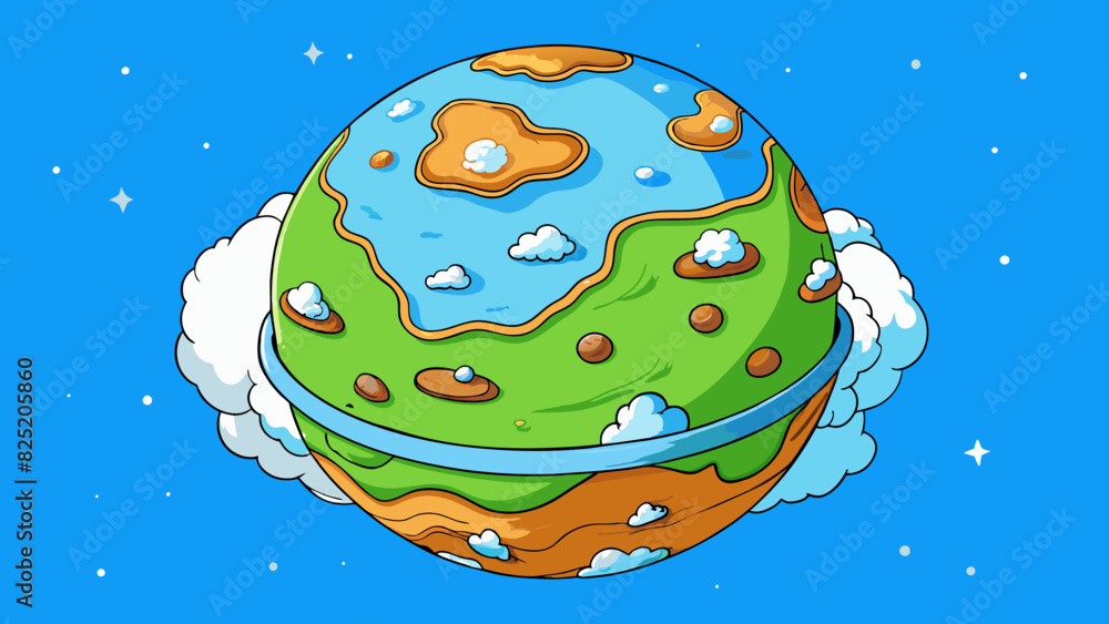 Poster a vast blue sphere floating in space covered in swirling white clouds and dotted with patches of bro