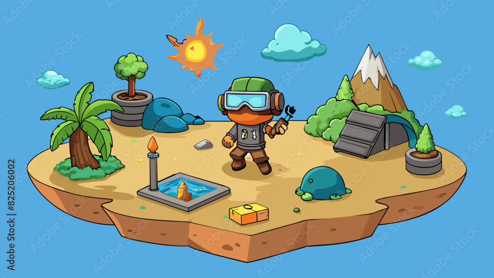 Poster a virtual reality survival game set on a deserted island where the player must scavenge for food bui