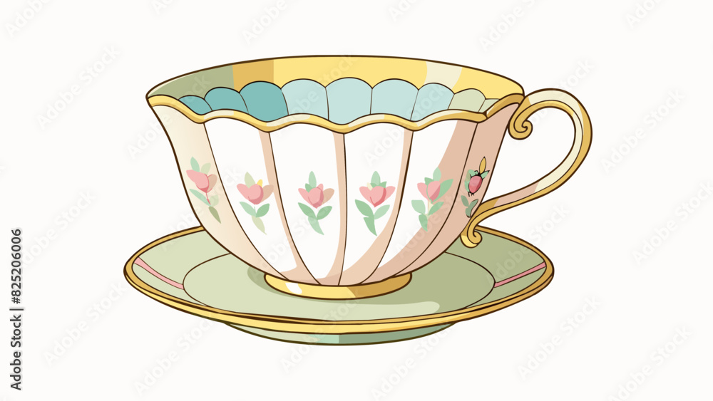 Poster a vintage teacup made of delicate bone china featuring a delicate fluted design and a gold rim. the 