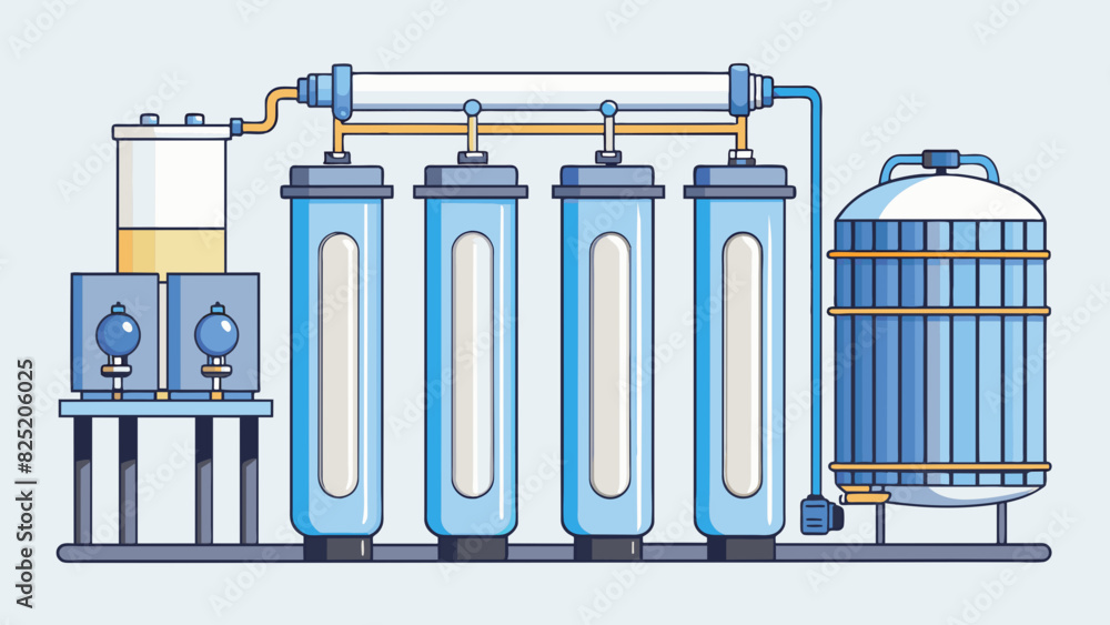 Aufkleber a water filtration system made up of a series of pipes filters and a central tank. the pipes are sy 