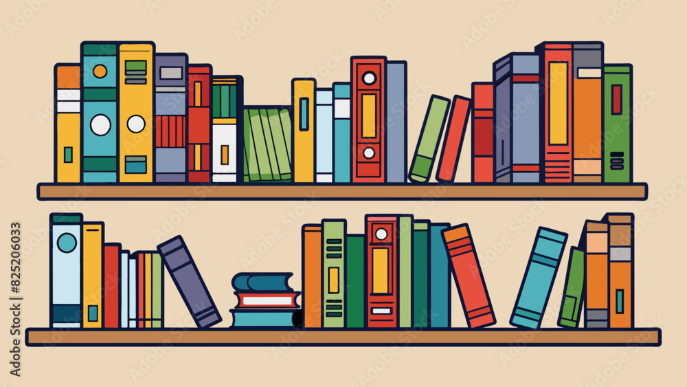 Poster A wellarranged bookshelf with books sorted by size and genre and bookends keeping them upright.. Cartoon Vector.