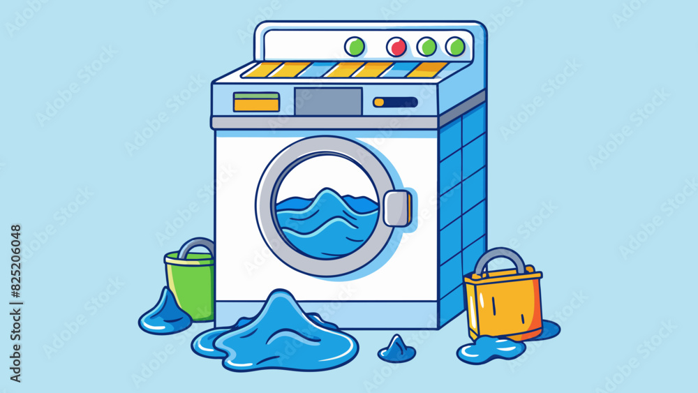 Poster A washing machine fails to drain properly leaving clothes sopping wet after a cycle. The machine has a toploading design and was purchased within the. Cartoon Vector.