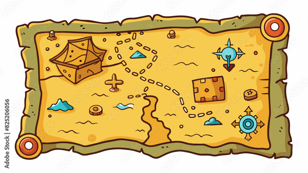 Poster A weathered map with faded ink lines and mysterious symbols marking uncharted territories and hidden treasures waiting to be discovered.. Cartoon Vector.