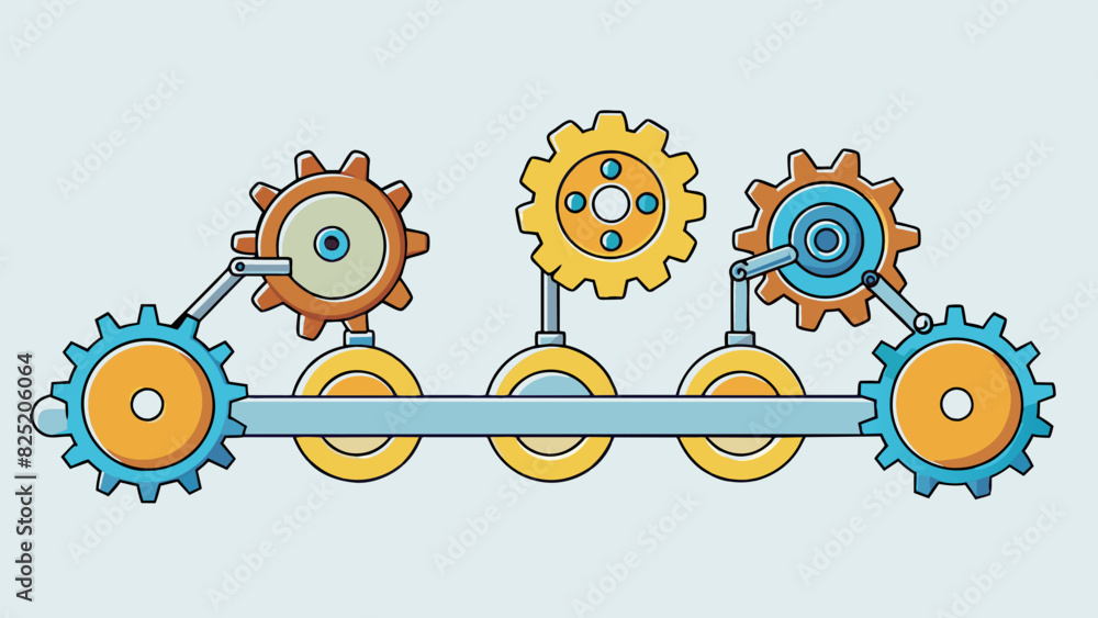 Poster A welloiled machine A group of gears and cogs working seamlessly together each playing their part to make the whole machine run smoothly. This. Cartoon Vector.