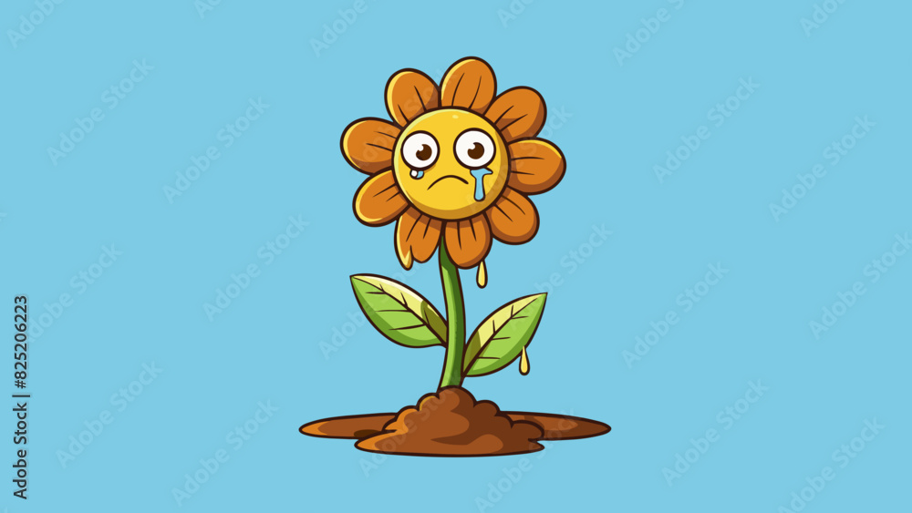 Poster A wilted flower with droopy petals and brown edges unable to thrive in its environment.. Cartoon Vector.