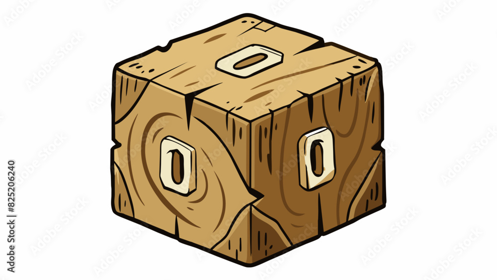 Poster A wooden cube with faded numbers carved into each side. The edges are worn and chipped from years of use and the faint smell of cedar lingers around. Cartoon Vector.