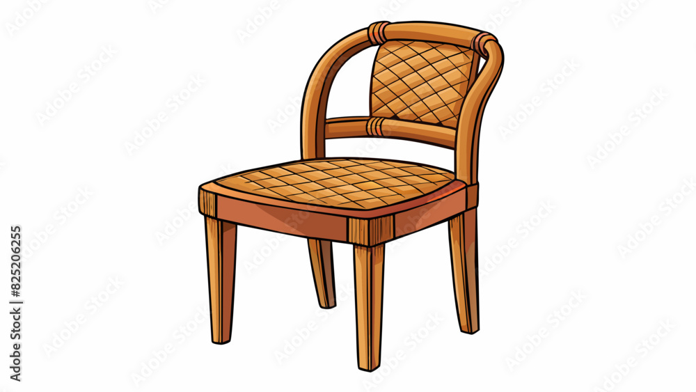 Poster a wooden chair with a curved backrest and four sy legs. the seat is made of woven fibers and the ent
