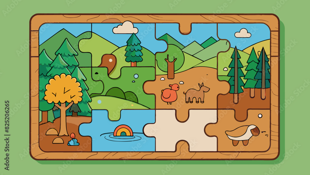 Aufkleber a wooden puzzle with various shapes and colors each piece carefully and smoothly sanded. the complet