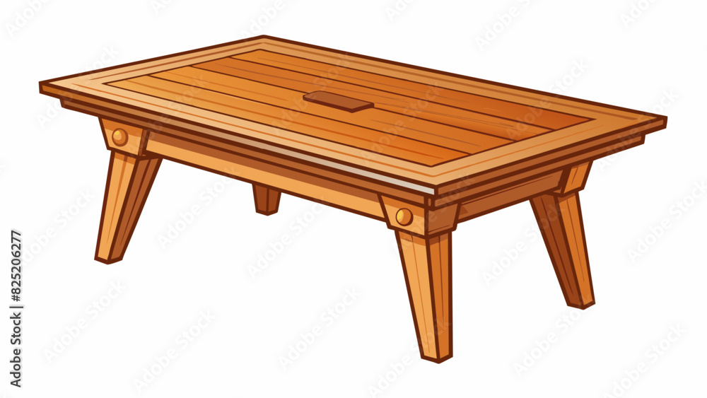 Poster A wooden object with four legs and a flat surface This object is made of solid wood and has four evenly spaced sy legs. It has a flat surface on top. Cartoon Vector.