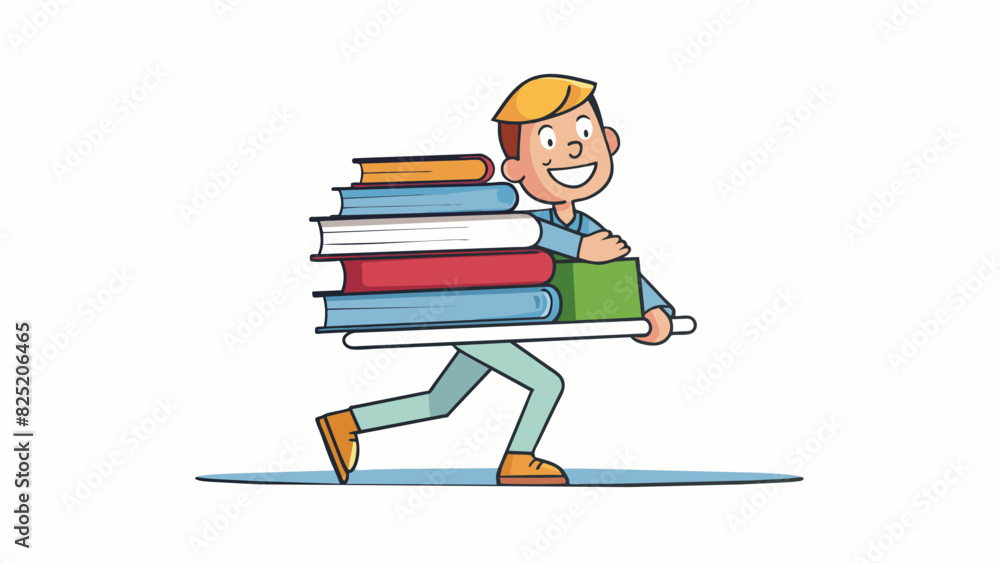 Poster Balancing a stack of books in your arms carefully adjusting your grip to keep them from falling while you walk.. Cartoon Vector.