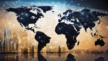  Digital image of Globe.  Futuristic global internet network background.