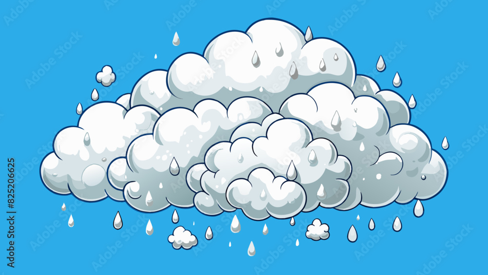 Poster Cloud A puffy white mass of condensed water droplets in the sky. It can take on various shapes and sizes ranging from small and fluffy to large and. Cartoon Vector.