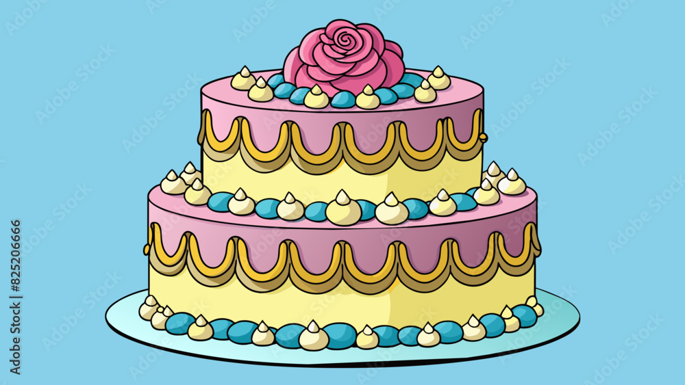 Poster commission for a personalized cake a decadent and intricately decorated cake with layers of moist sp
