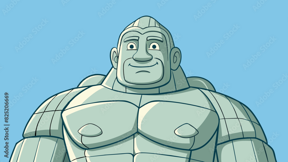 Poster commission for a sculpture a large and imposing figure made of smooth and polished stone with intric