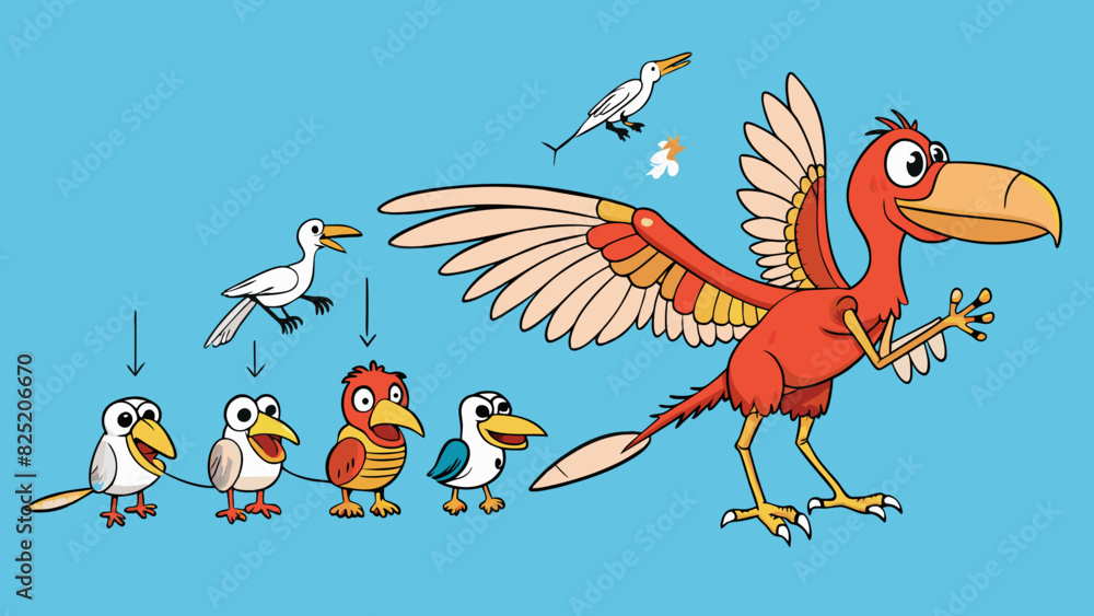 Poster Class of birds Birds are warmed animals that have feathers wings and beaks. They have a lightweight and hollow bone structure that allows them to fly.. Cartoon Vector.