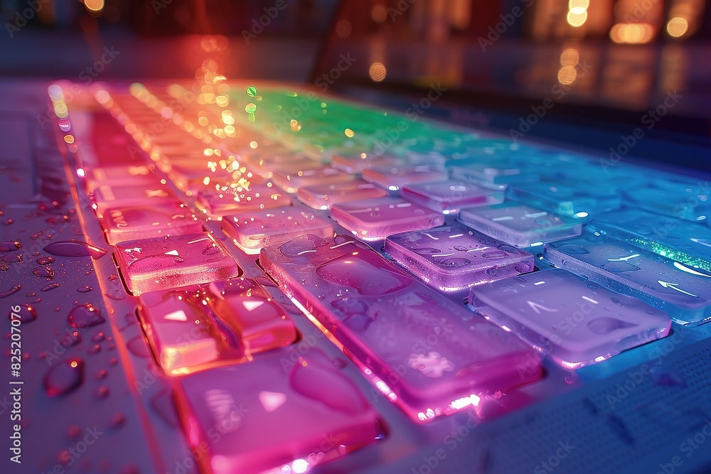 Aufkleber a keyboard with rainbow colored keys is wet and has a rainbow effect