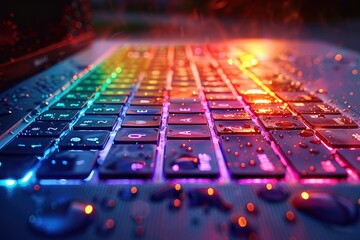 A keyboard with rainbow colors and water droplets on it - Powered by Adobe