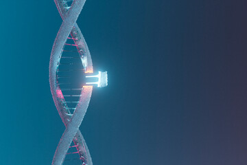 3D Render of Gene Editing Tool Interacting with DNA Strand