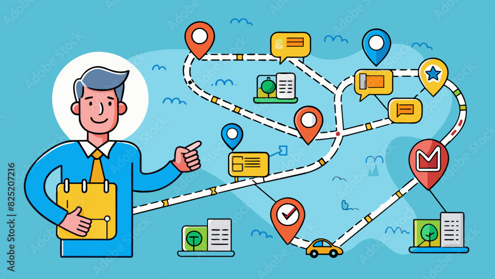 Poster Imagine a map that shows different routes to a desired destination with each route having its own unique challenges and advantages. PM is identifying. Cartoon Vector.