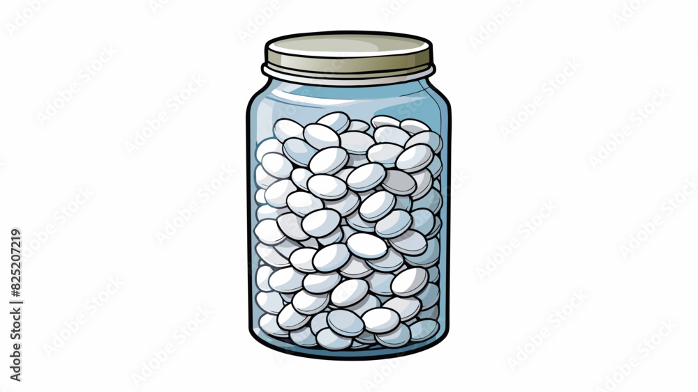 Poster Imagine a tall glass jar filled with small white pebbles. They are all different shapes and sizes but smooth to the touch with a shiny finish.. Cartoon Vector.