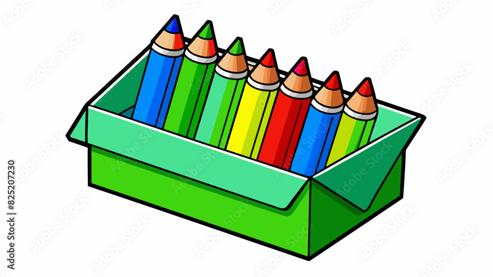 Poster in a box of ten different colored pencils three are red two are blue and the rest are various shades