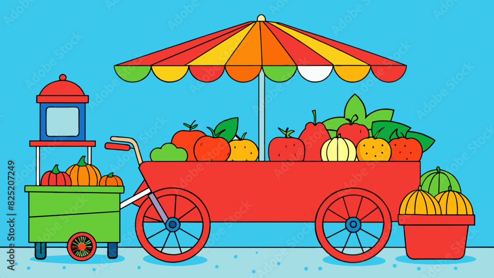 Poster in a bustling city street a street vendors cart is filled with an array of fresh fruits and vegetabl