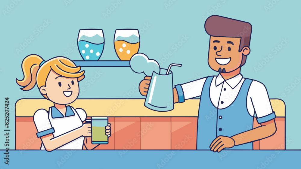 Aufkleber in a restaurant serve is often associated with a server refilling a customers drink. the server grab