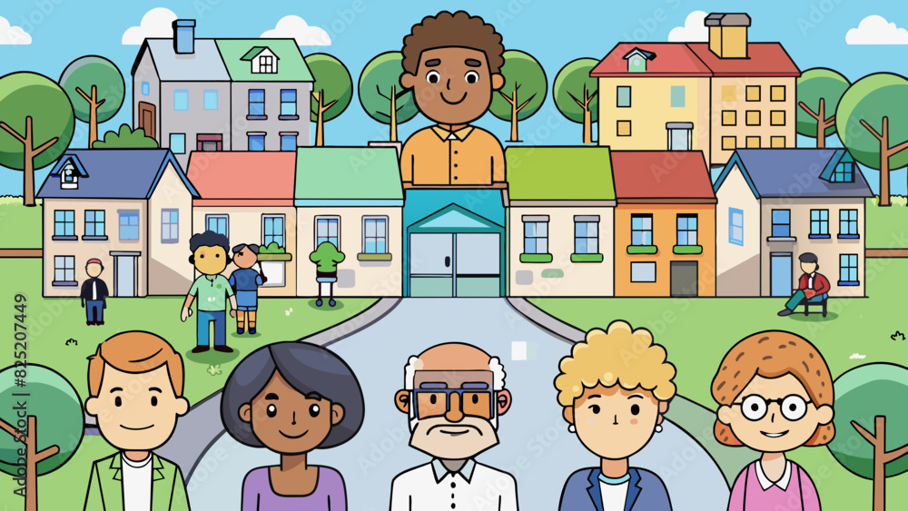 Poster In a survey of 100 people from a local neighborhood the population can be described as having a mix of ages genders and occupations but all living in. Cartoon Vector.