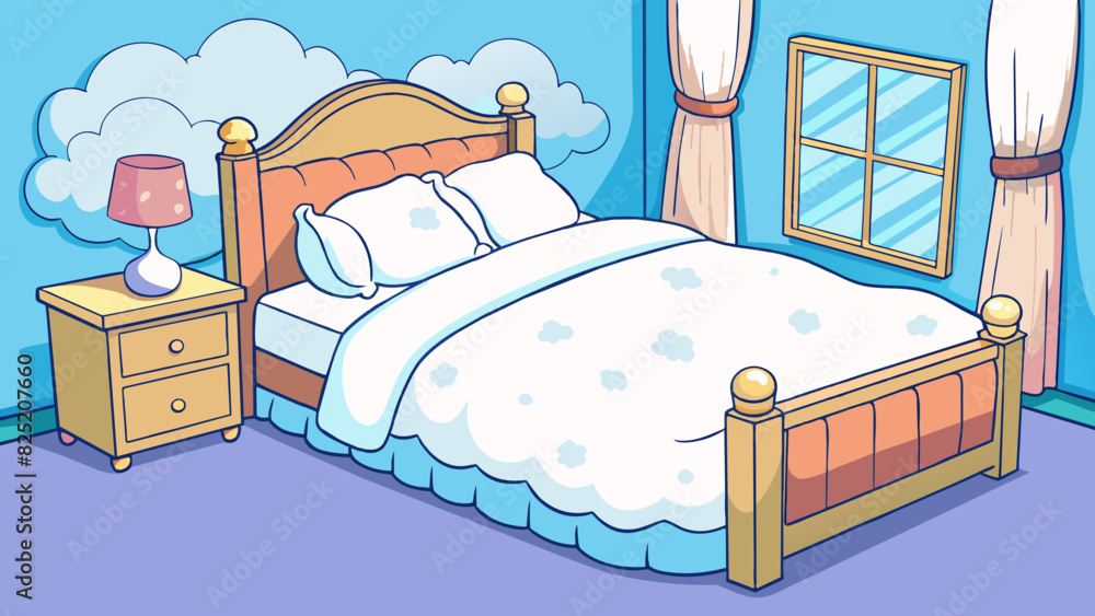 Aufkleber in the corner of the cozy bedroom sat a plush bed covered in soft white linens. the comforter was th