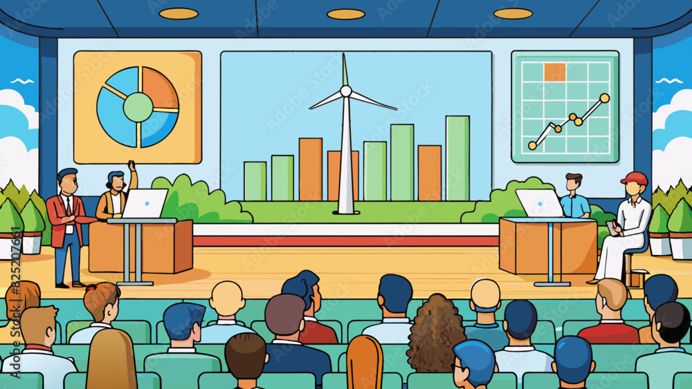 Aufkleber in the crowded town hall a panel of experts sat on stage discussing the future of sustainability and