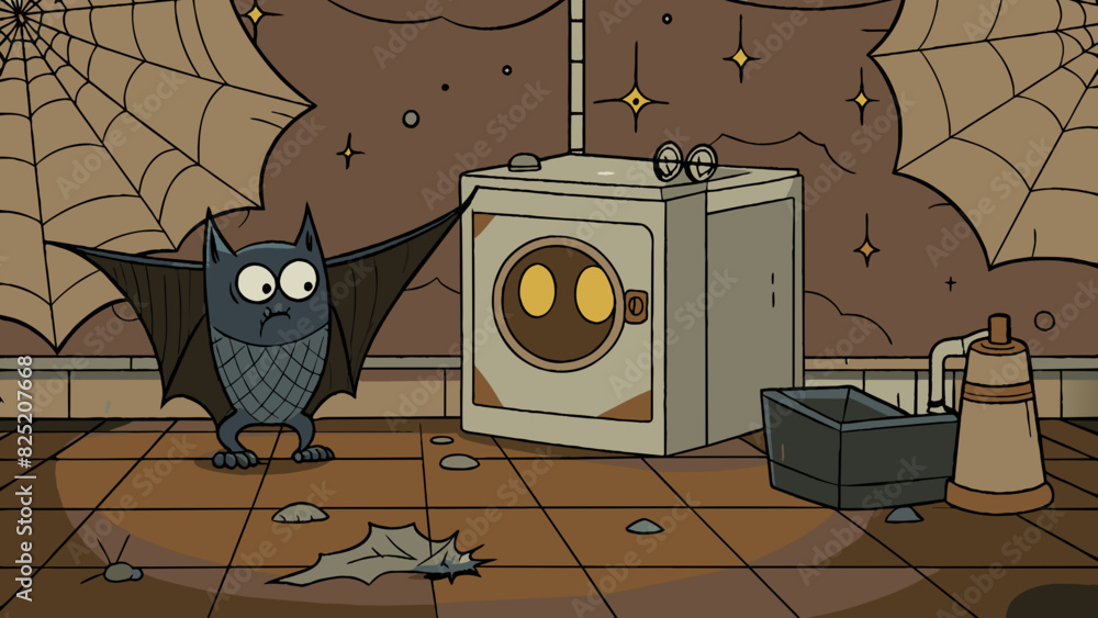 Poster in the dimly lit bat there was an old rusty washing machine tucked away in the corner. the washing m