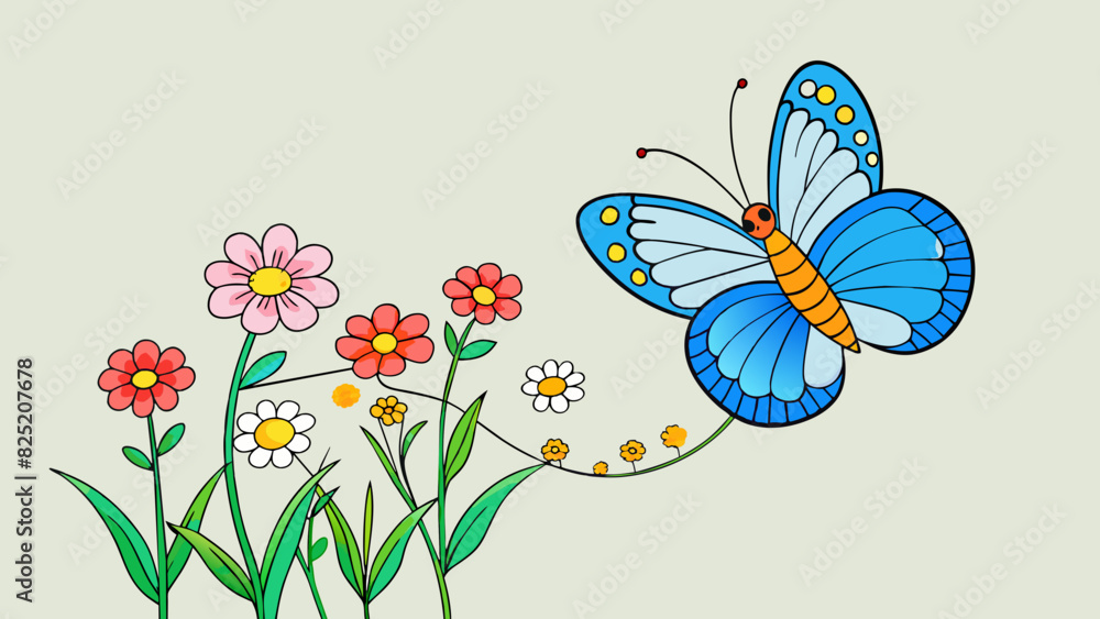 Poster in the field of wildflowers a the tall stalks and colorful blooms there was a lone butterfly. its wi